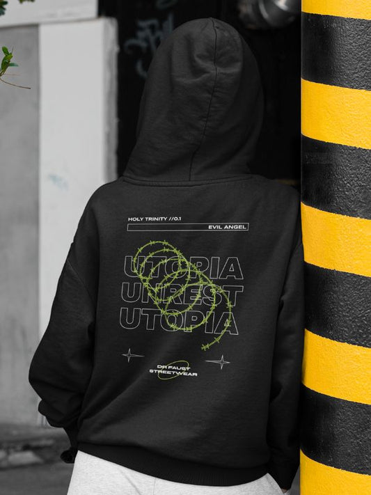 Dr Faust Utopia Black Hooded Unisex Sweatshirt.